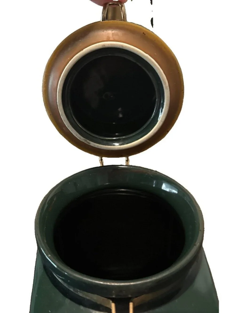 Starbucks Ceramic Coffee Canister Gold Mermaid Logo Green 7”